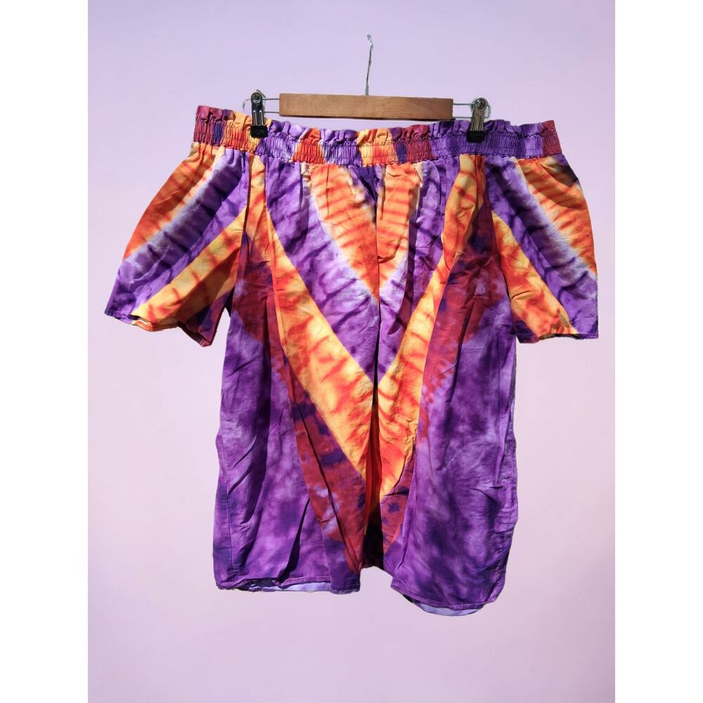 Ashley Stewart Plus Size 22/24 Tie Dye Off the Shoulder Smocked Top